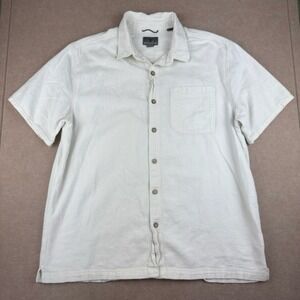 Royal Robbins Shirt Men's L White Button Textured Cotton Outdoor‎ Relaxed Fit